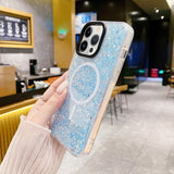 iPhone 15 Pro Deksel Glitter MagSafe Blå