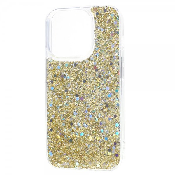 iPhone 15 Pro Deksel Glitterpaljetter Gull