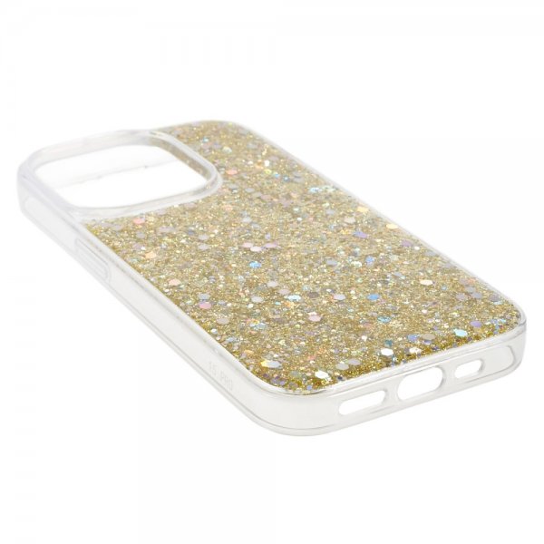 iPhone 15 Pro Deksel Glitterpaljetter Gull
