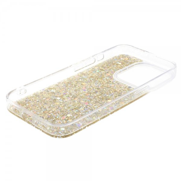 iPhone 15 Pro Deksel Glitterpaljetter Gull