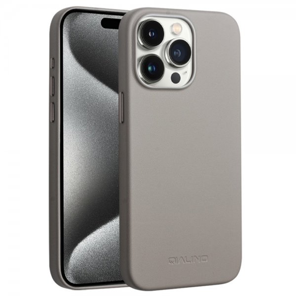 Qialino iPhone 15 Pro Deksel Kunstlæder MagSafe Grå