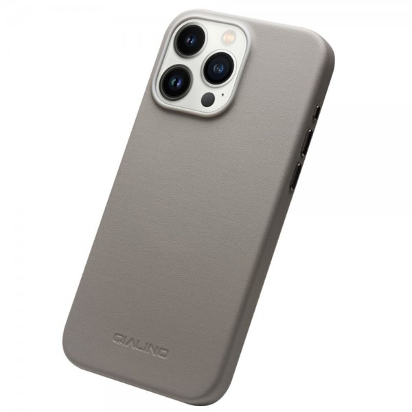 Qialino iPhone 15 Pro Deksel Kunstlæder MagSafe Grå