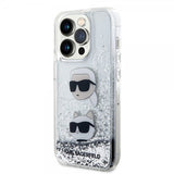 Karl Lagerfeld iPhone 15 Pro Deksel Liquid Glitter Karl & Choupette Sølv