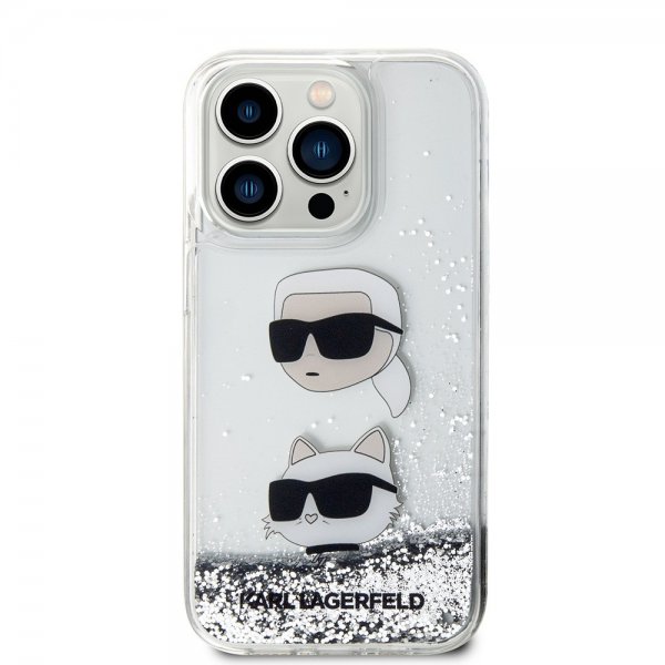 Karl Lagerfeld iPhone 15 Pro Deksel Liquid Glitter Karl & Choupette Sølv