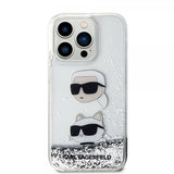 Karl Lagerfeld iPhone 15 Pro Deksel Liquid Glitter Karl & Choupette Sølv