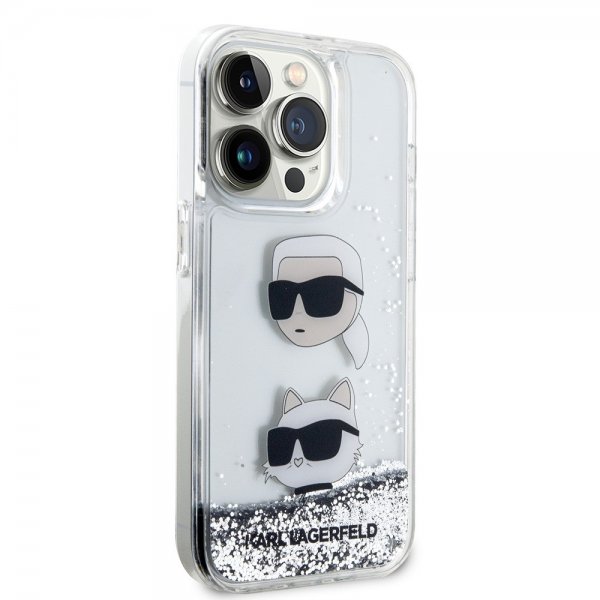 Karl Lagerfeld iPhone 15 Pro Deksel Liquid Glitter Karl & Choupette Sølv