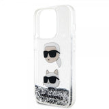 Karl Lagerfeld iPhone 15 Pro Deksel Liquid Glitter Karl & Choupette Sølv