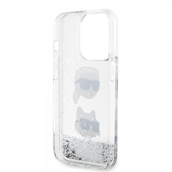 Karl Lagerfeld iPhone 15 Pro Deksel Liquid Glitter Karl & Choupette Sølv
