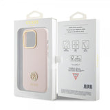 Guess iPhone 15 Pro Deksel Liquid Silicone Metal Logo Rosa