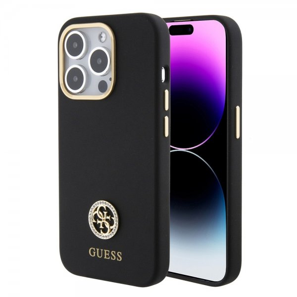 Guess iPhone 15 Pro Deksel Liquid Silicone Metal Logo Svart