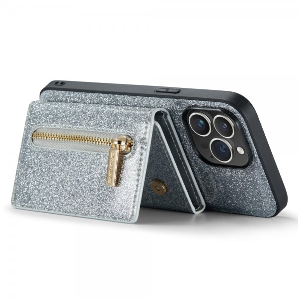 Dg.Ming iPhone 15 Pro Deksel M3 Series Avtakbart Kortholder Glitter Sølv