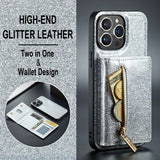 Dg.Ming iPhone 15 Pro Deksel M3 Series Avtakbart Kortholder Glitter Sølv
