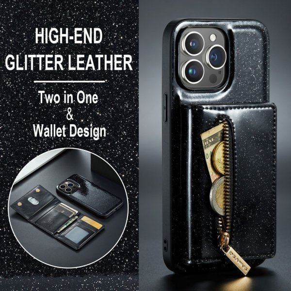 Dg.Ming iPhone 15 Pro Deksel M3 Series Avtakbart Kortholder Glitter Svart