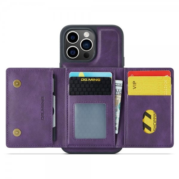 Dg.Ming iPhone 15 Pro Deksel M5 Series Avtakbart Kortholder Lilla