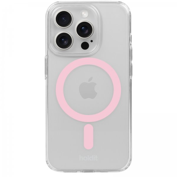 holdit iPhone 15 Pro Deksel MagSafe Case Rosa Transparent