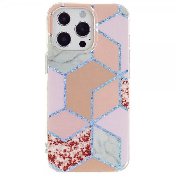 iPhone 15 Pro Deksel Marmormønster Rød Rosa