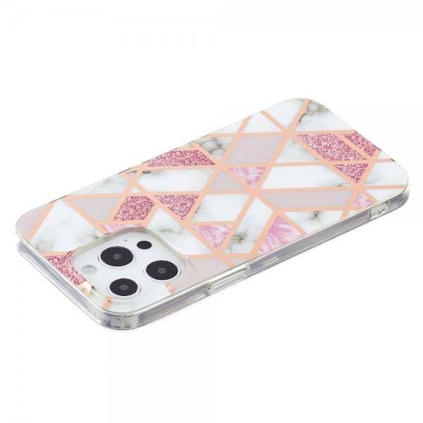 iPhone 15 Pro Deksel Marmormønster Rosa Grå