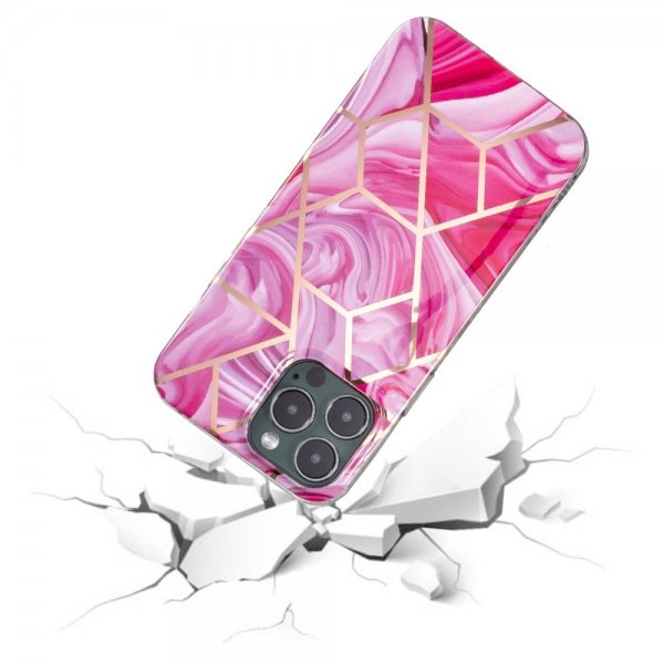 iPhone 15 Pro Deksel Marmormønster Rosa Rød