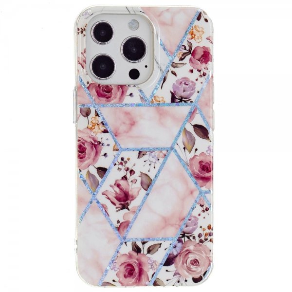 iPhone 15 Pro Deksel Marmormønster Rosor Rosa