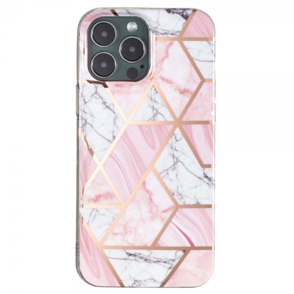 iPhone 15 Pro Deksel Marmormønster Hvit Rosa