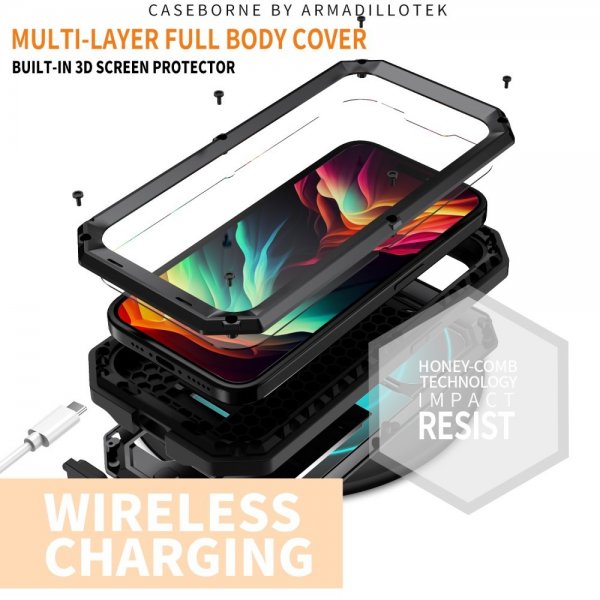 R-JUST iPhone 15 Pro Deksel Metall Støtsikker Kamerabeskyttelse Svart