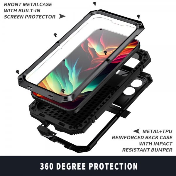 R-JUST iPhone 15 Pro Deksel Metall Støtsikker Svart