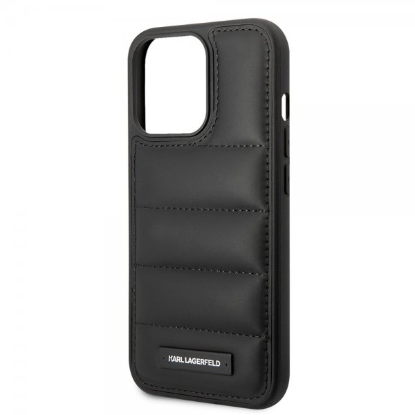 Karl Lagerfeld iPhone 15 Pro Deksel Quilted Nylon Puffy Case Logo Plate Svart