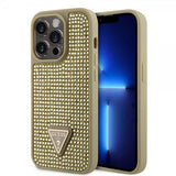 Guess iPhone 15 Pro Deksel Rhinestone Gull