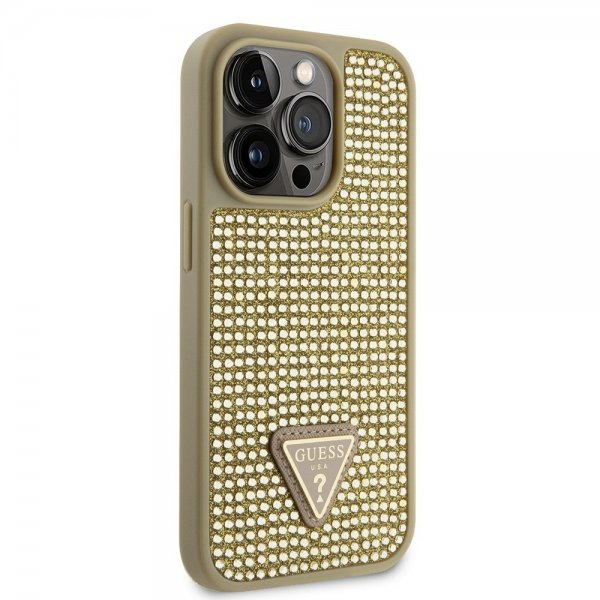 Guess iPhone 15 Pro Deksel Rhinestone Gull