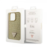 Guess iPhone 15 Pro Deksel Rhinestone Gull