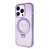 Guess iPhone 15 Pro Deksel Ring Stand Glitter MagSafe Lilla