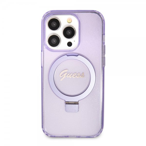 Guess iPhone 15 Pro Max Deksel Ring Stand Glitter MagSafe Lilla