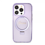 Guess iPhone 15 Pro Deksel Ring Stand Glitter MagSafe Lilla