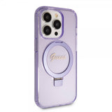 Guess iPhone 15 Pro Deksel Ring Stand Glitter MagSafe Lilla