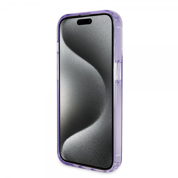 Guess iPhone 15 Pro Deksel Ring Stand Glitter MagSafe Lilla