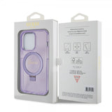 Guess iPhone 15 Pro Deksel Ring Stand Glitter MagSafe Lilla