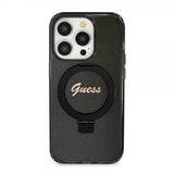 Guess iPhone 15 Pro Deksel Ring Stand Glitter MagSafe Svart