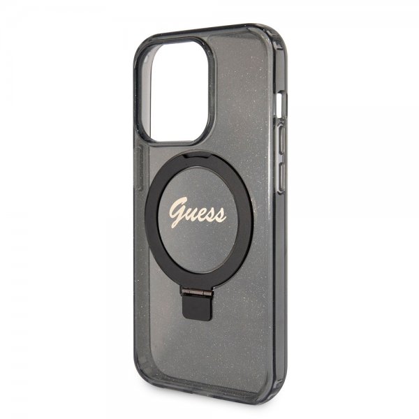Guess iPhone 15 Pro Deksel Ring Stand Glitter MagSafe Svart