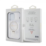 Guess iPhone 15 Pro Deksel Ring Stand Glitter MagSafe Transparent