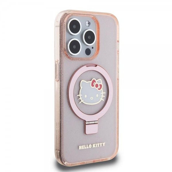Hello Kitty iPhone 15 Pro Deksel Ring Stand MagSafe Rosa