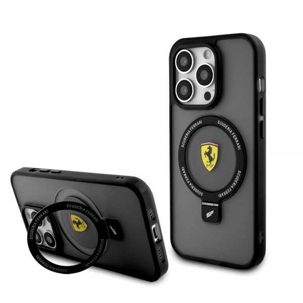 Ferrari iPhone 15 Pro Deksel Ring Stand MagSafe Svart