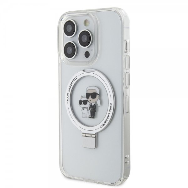 Karl Lagerfeld iPhone 15 Pro Deksel Ring Stand MagSafe Hvit