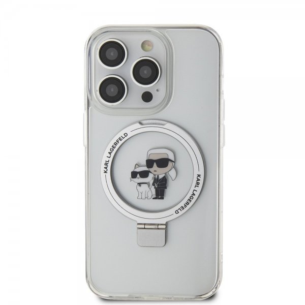 Karl Lagerfeld iPhone 15 Pro Deksel Ring Stand MagSafe Hvit