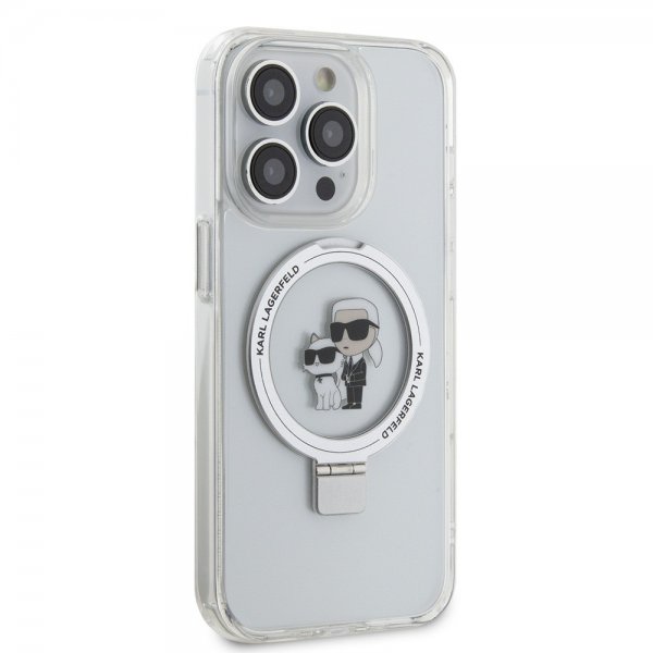 Karl Lagerfeld iPhone 15 Pro Deksel Ring Stand MagSafe Hvit