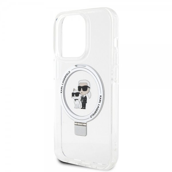Karl Lagerfeld iPhone 15 Pro Deksel Ring Stand MagSafe Hvit