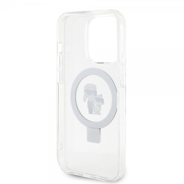 Karl Lagerfeld iPhone 15 Pro Deksel Ring Stand MagSafe Hvit