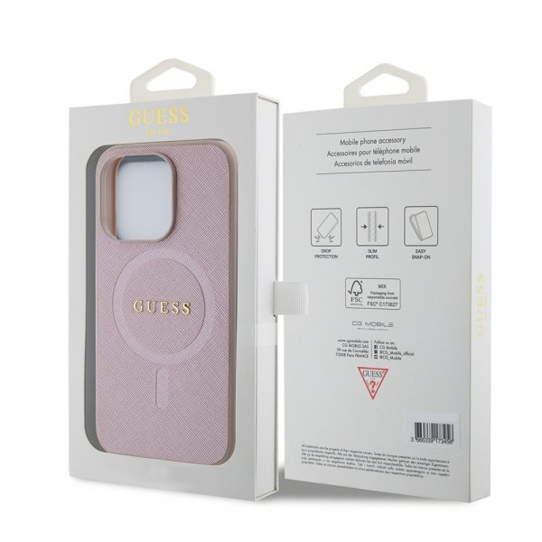 Guess iPhone 15 Pro Deksel Saffiano MagSafe Rosa