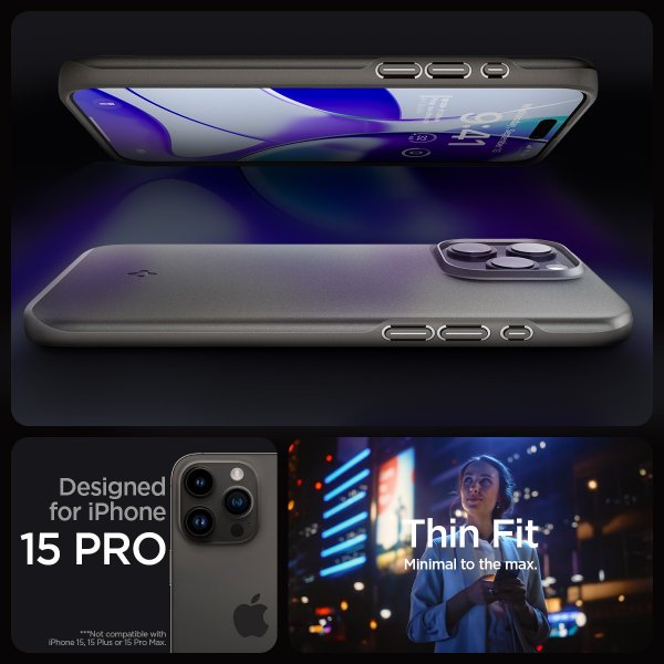Spigen iPhone 15 Pro Deksel Thin Fit Gunmetal