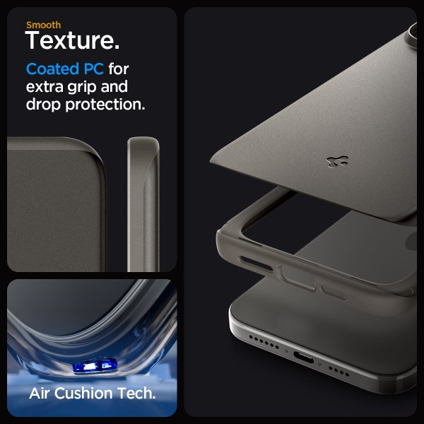 Spigen iPhone 15 Pro Deksel Thin Fit Gunmetal