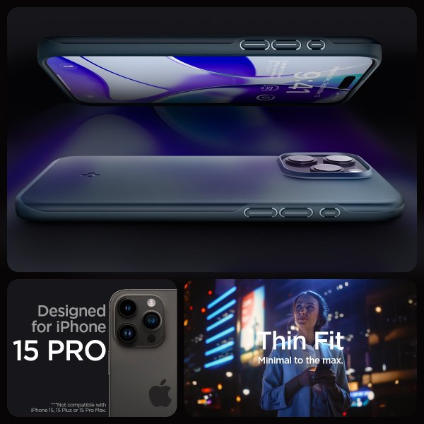 Spigen iPhone 15 Pro Deksel Thin Fit Metal Slate